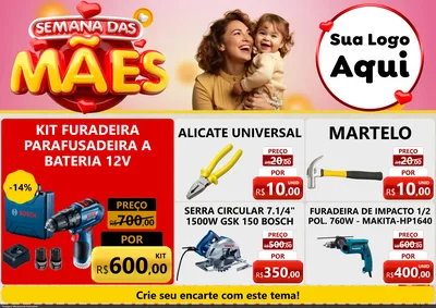 Modelo de Encarte para Encarte A4 Horizontal com o tema Semana das Mães para Maquinas e Ferramentas