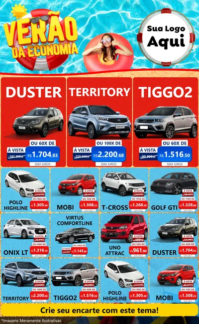 Modelo de Encarte para Encarte Grande com o tema Verão da Economia para Concessionaria de Carros