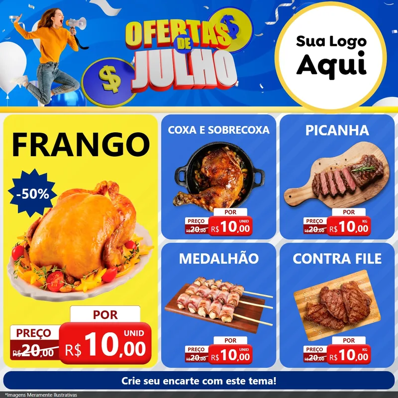 Modelo de Rede Social para Feed Facebook com o tema Ofertas de Julho para Assados