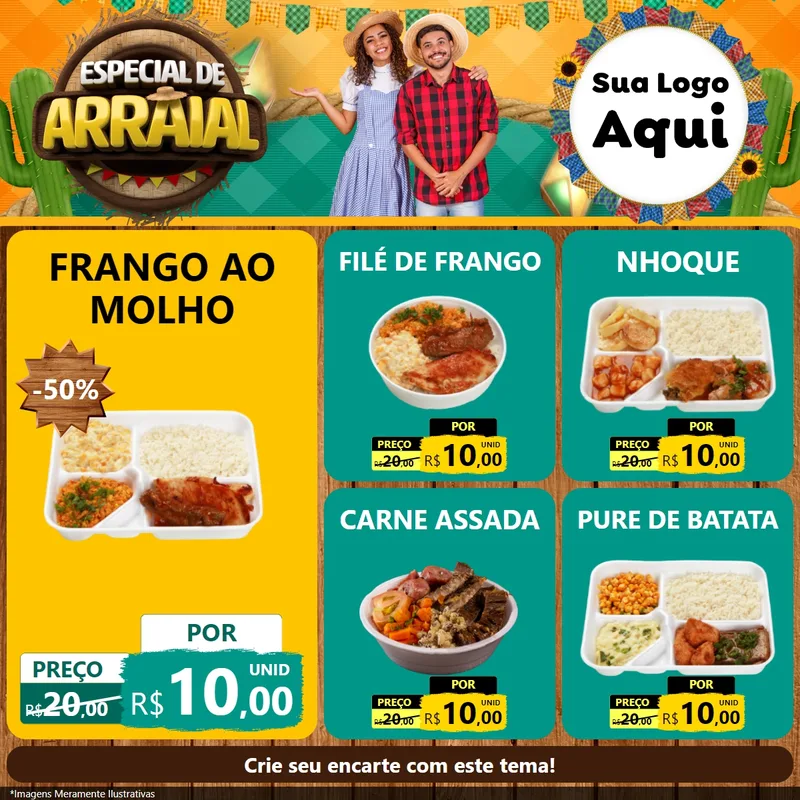Modelo de Rede Social para Feed Facebook com o tema Especial De Arraial para Restaurante