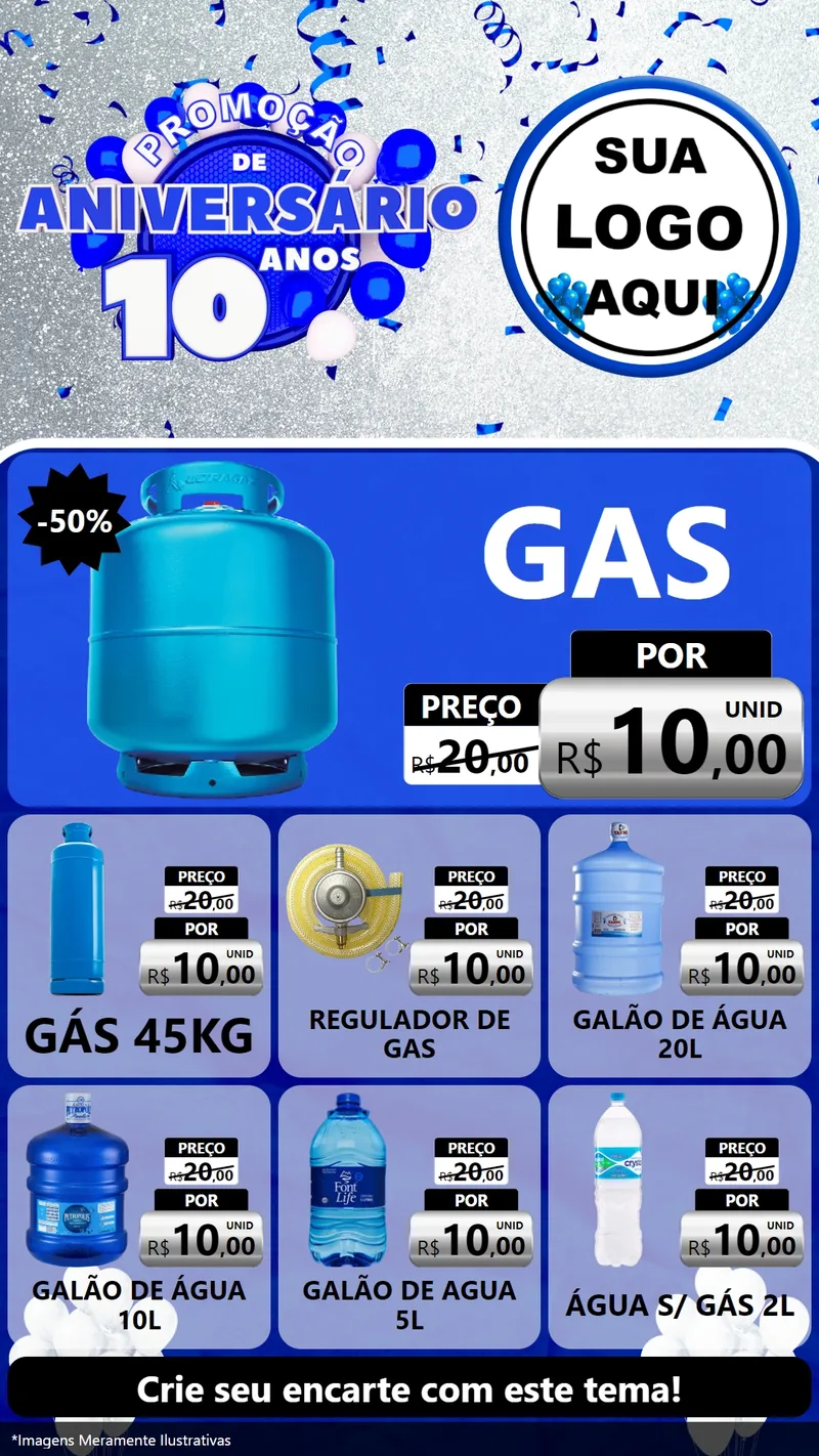 Modelo de Rede Social para Stories com o tema Promoção de Aniversário - 10 Anos para Água e gás