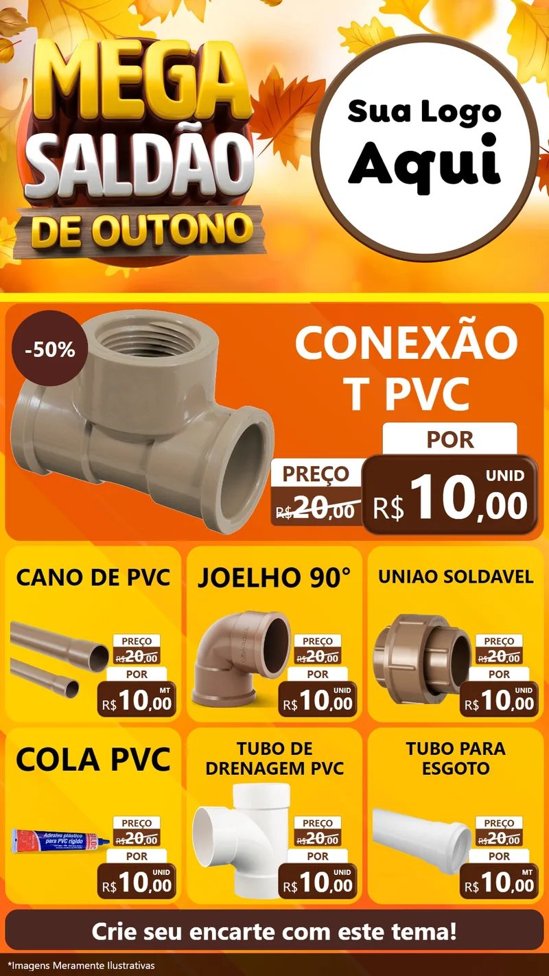 Modelo de Rede Social para Stories com o tema Mega Saldão de Outono para Tubos e conexões