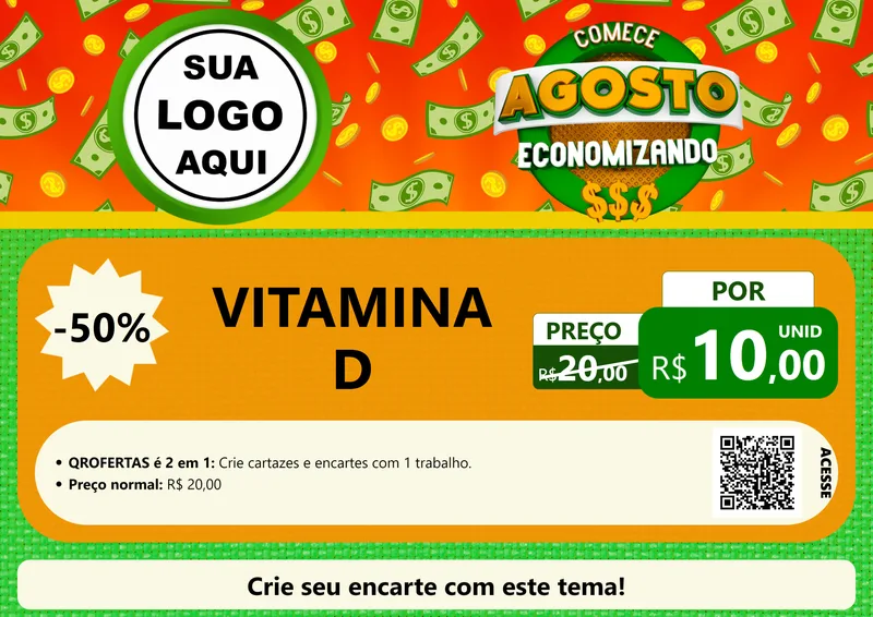 Modelo de Cartaz para Cartaz A4 Horizontal com o tema Comece Agosto Economizando para Farmácia