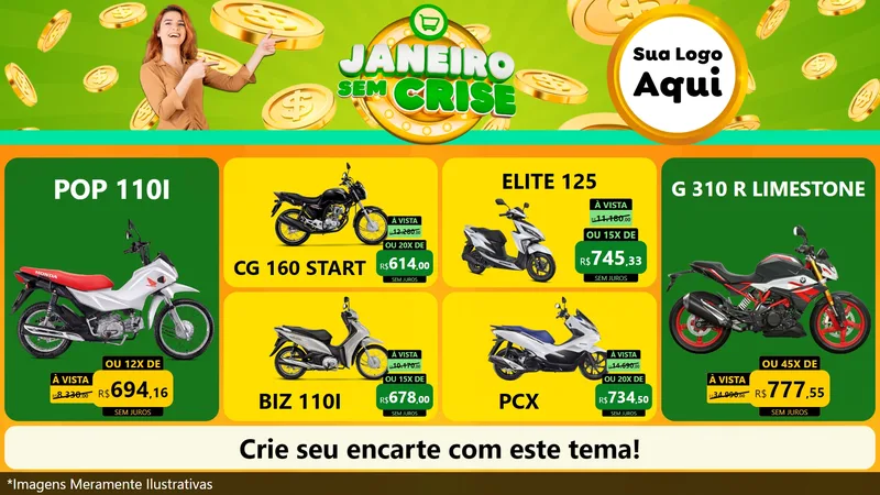 Modelo de TV para TV Horizontal com o tema Janeiro Sem Crise para Concessionaria de Motos