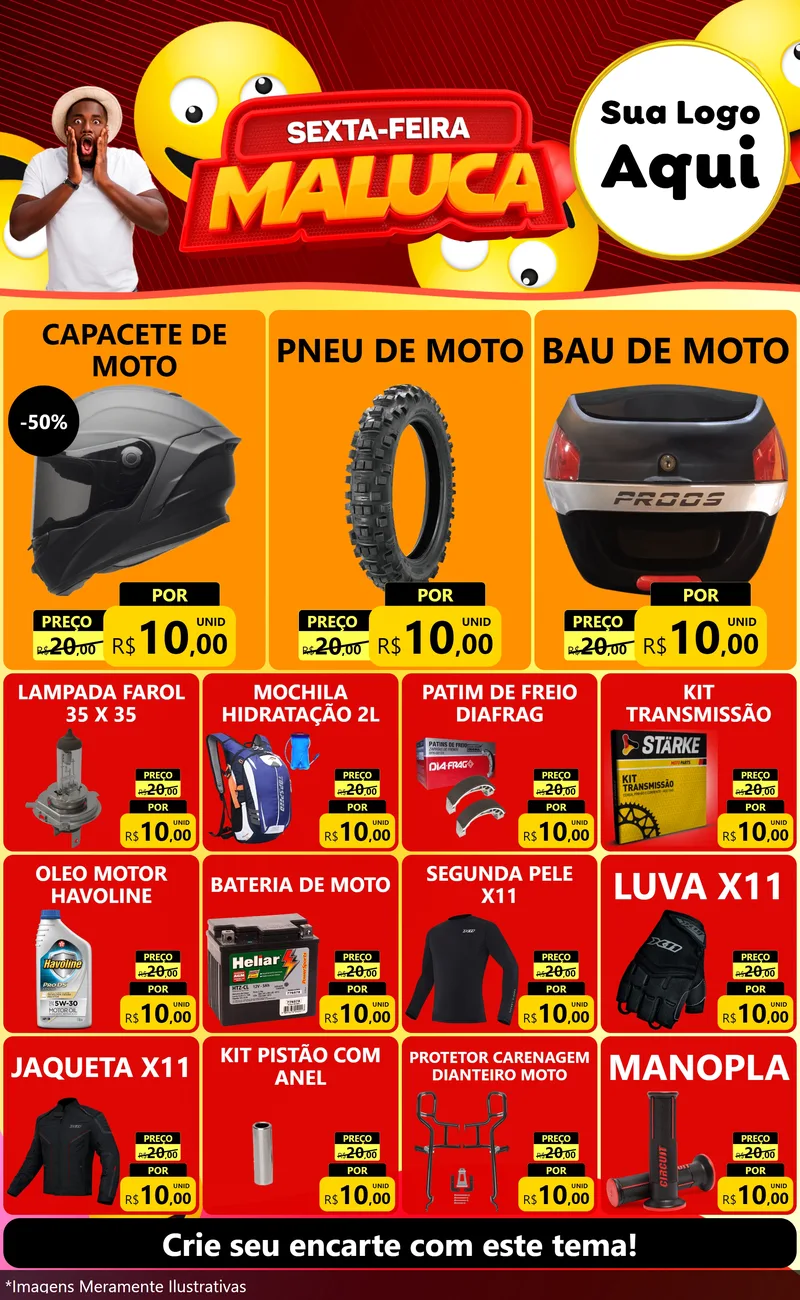 Modelo de Encarte para Encarte Grande com o tema Sexta-feira Maluca para Moto peças