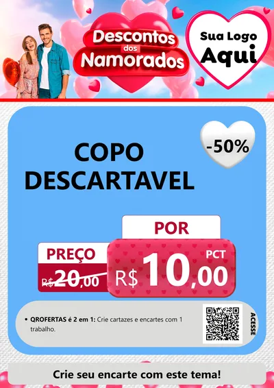 Modelo de Cartaz para Cartaz A4 Vertical com o tema Descontos dos Namorados para Embalagens