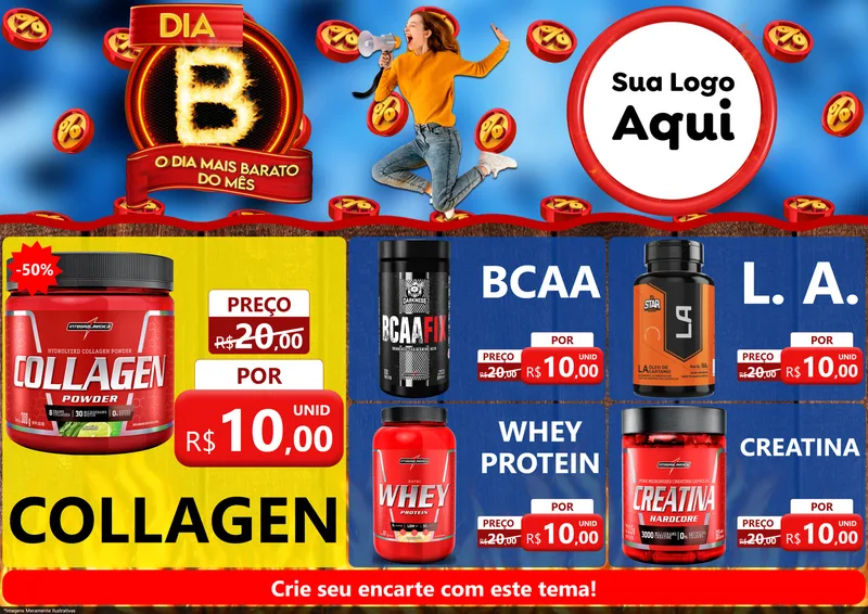 Modelo de Encarte para Encarte A4 Horizontal com o tema Dia B - O Dia Mais Barato Do Mês para Suplementos alimentares