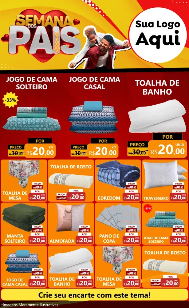 Modelo de Encarte para Encarte Grande com o tema Semana Dos Pais para Cama, Mesa e Banho