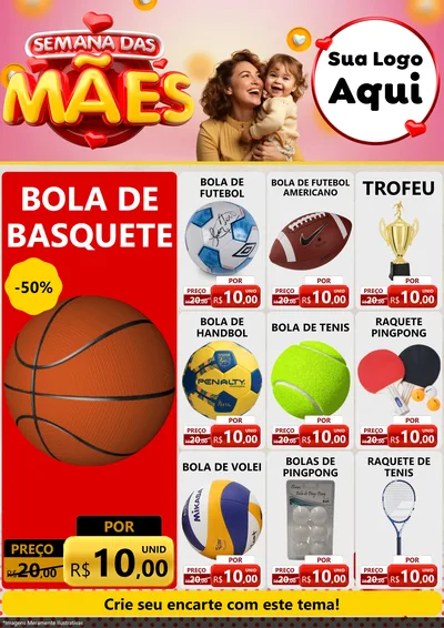 Modelo de Encarte para Encarte A4 Vertical com o tema Semana das Mães para Artigos Esportivos