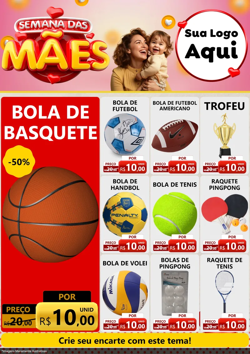 Modelo de Encarte para Encarte A4 Vertical com o tema Semana das Mães para Artigos Esportivos