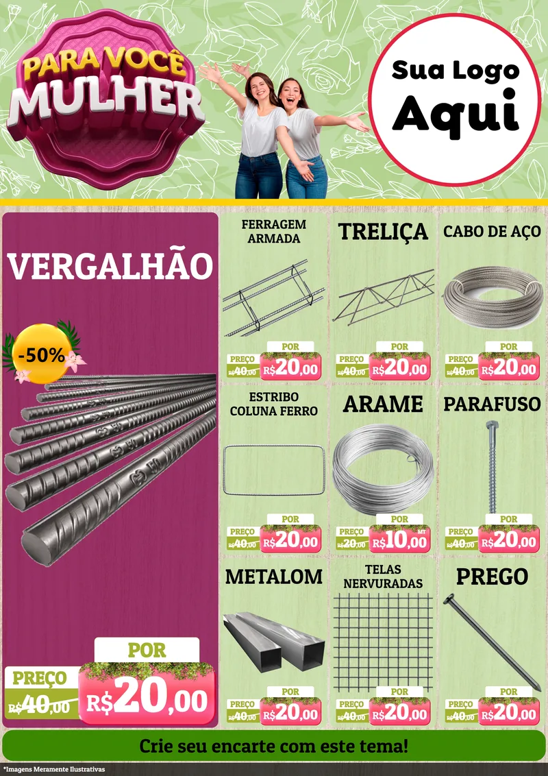 Modelo de Encarte para Encarte A4 Vertical com o tema Para Você Mulher para Ferragens