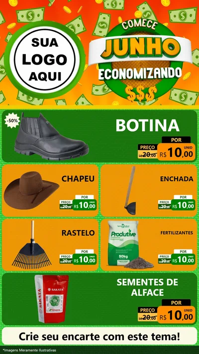 Modelo de TV para TV Vertical com o tema Comece Junho Economizando para Agropecuária
