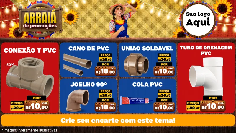 Modelo de TV para TV Horizontal com o tema Arraiá de Promoções para Tubos e conexões