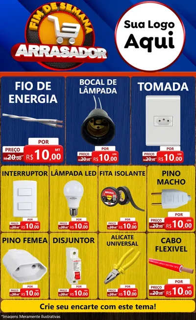 Modelo de Encarte para Encarte Grande com o tema Fim De Semana Arrasador para Materiais Elétricos