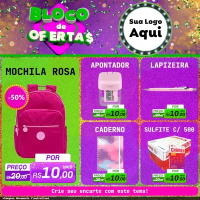 Modelo de Rede Social para Feed Facebook com o tema Bloco de Ofertas para Papelaria