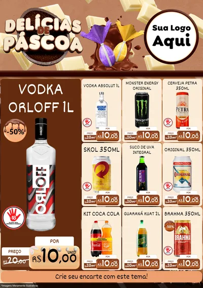Modelo de Encarte para Encarte A4 Vertical com o tema Delícias de Páscoa para Distribuidora de bebidas