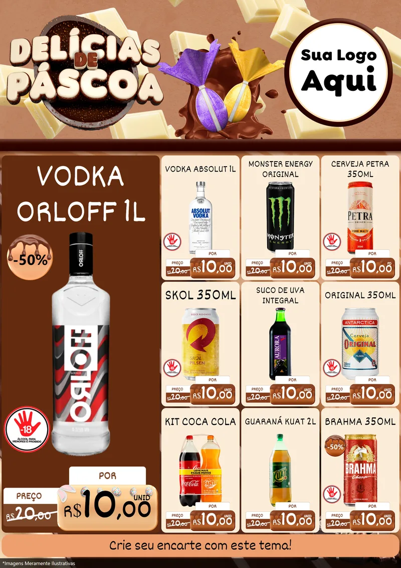 Modelo de Encarte para Encarte A4 Vertical com o tema Delícias de Páscoa para Distribuidora de bebidas