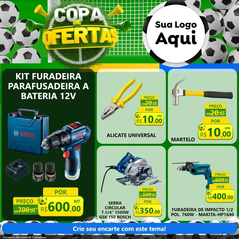 Modelo de Rede Social para Feed Facebook com o tema Copa De Ofertas para Maquinas e Ferramentas