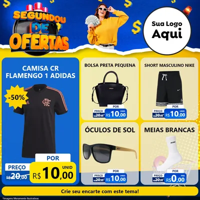 Modelo de Rede Social para Feed Facebook com o tema Segundou de Ofertas para Roupas e acessórios