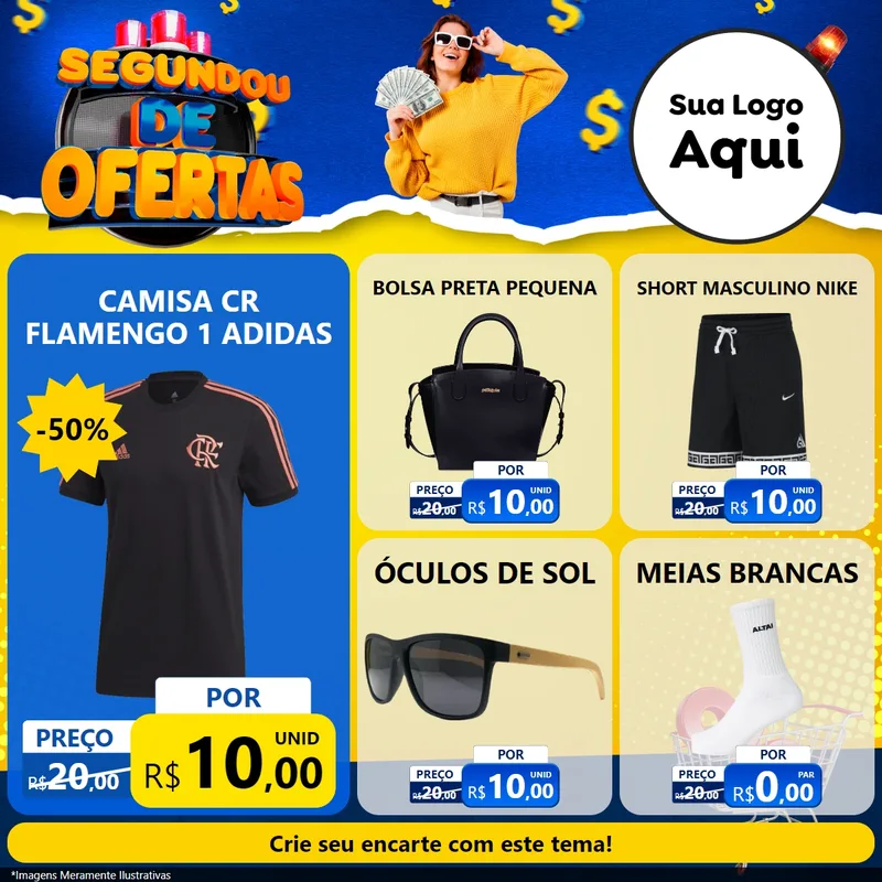 Modelo de Rede Social para Feed Facebook com o tema Segundou de Ofertas para Roupas e acessórios