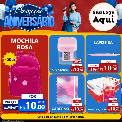 Modelo de Rede Social para Feed Facebook com o tema Promoção de Aniversário para Papelaria