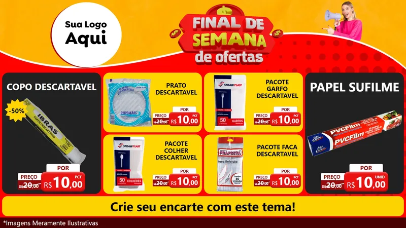 Modelo de TV para TV Horizontal com o tema Final de Semana de Ofertas para Embalagens