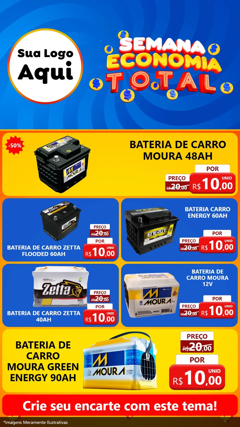 Modelo de TV para TV Vertical com o tema Semana Economia Total para Baterias Elétricas