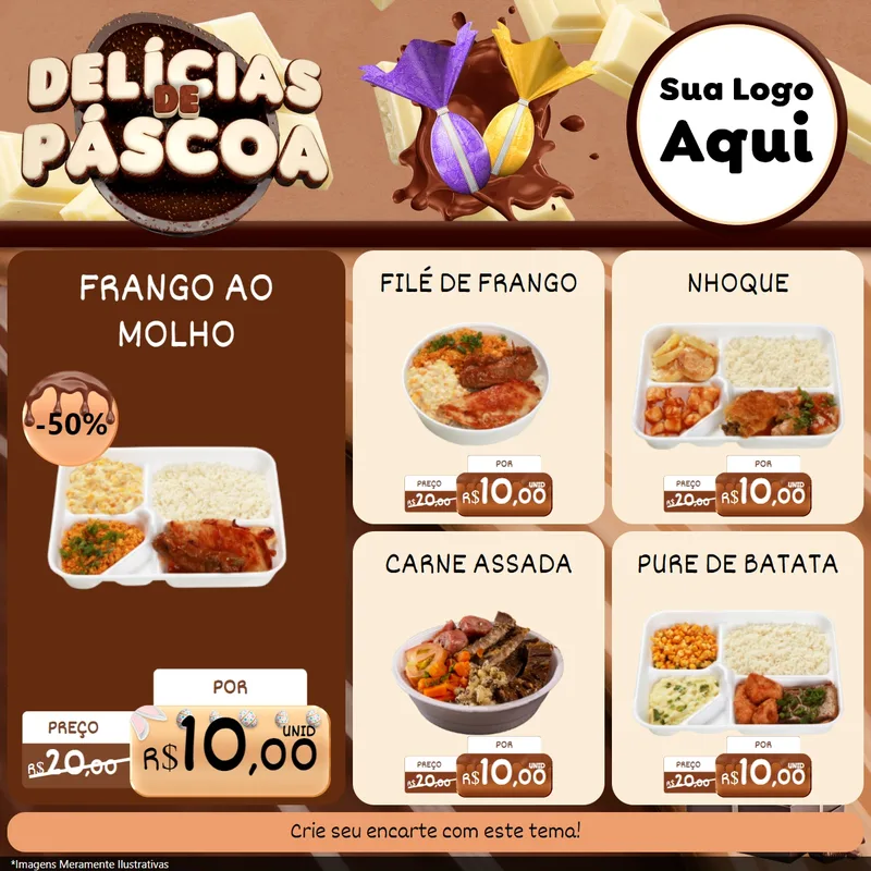 Modelo de Rede Social para Feed Facebook com o tema Delícias de Páscoa para Restaurante