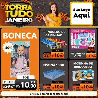 Modelo de Rede Social para Feed Facebook com o tema Torra Tudo Janeiro para Brinquedos