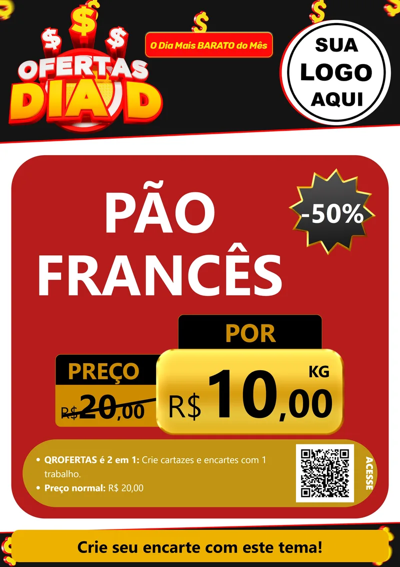 Modelo de Cartaz para Cartaz A4 Vertical com o tema Ofertas Dia D para Padaria