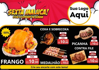 Modelo de Encarte para Encarte A4 Horizontal com o tema Sexta Maluca! para Assados