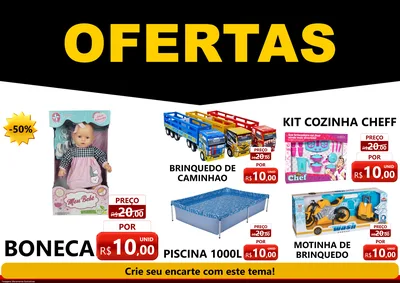 Modelo de Encarte para Encarte A4 Horizontal com o tema Ofertas Preto e Vermelho Cartaz para Brinquedos
