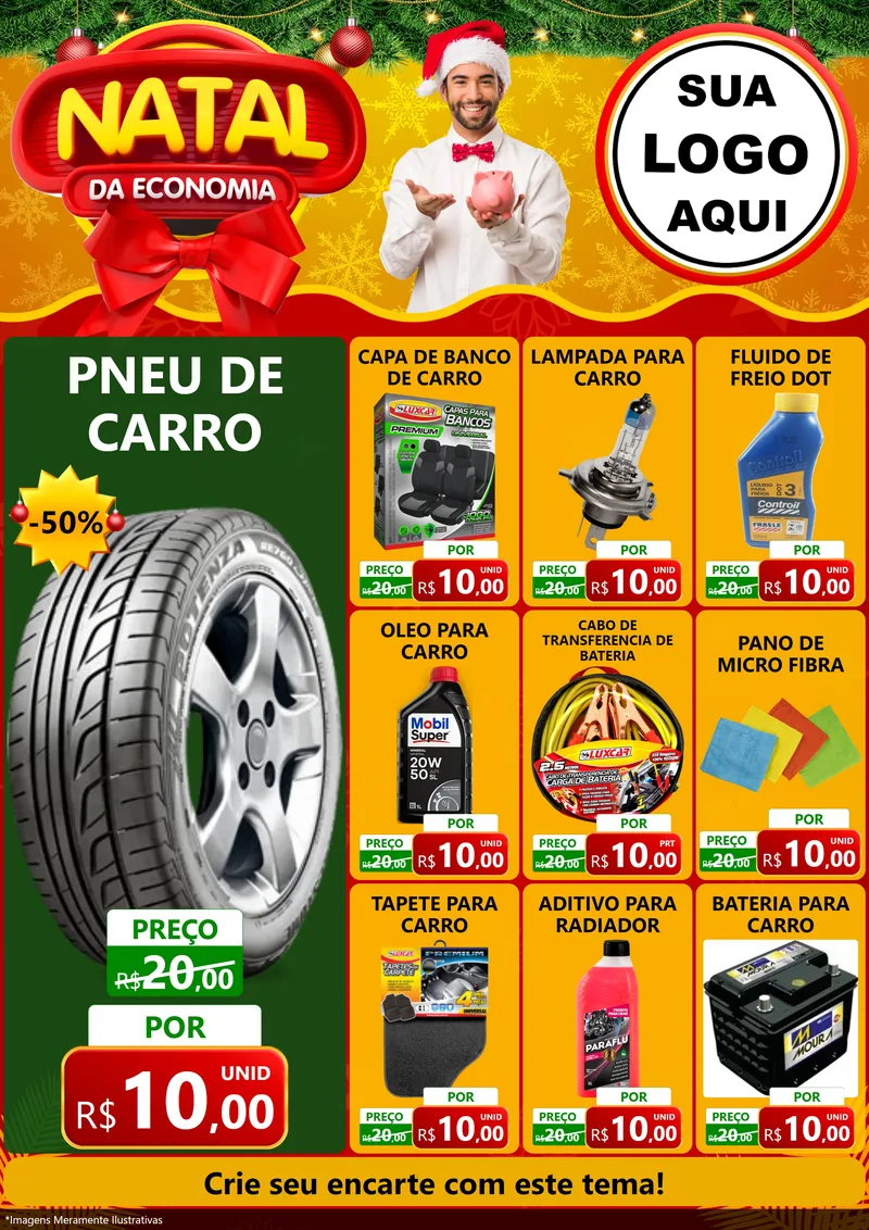Modelo de Encarte para Encarte A4 Vertical com o tema Natal da Economia para Auto peças