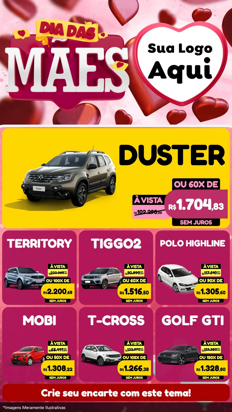 Modelo de Rede Social para Stories com o tema Dia Das Mães para Concessionaria de Carros