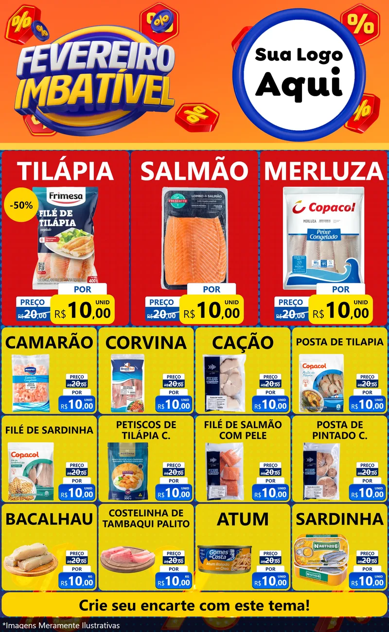 Modelo de Encarte para Encarte Grande com o tema Fevereiro Imbatível para Peixaria
