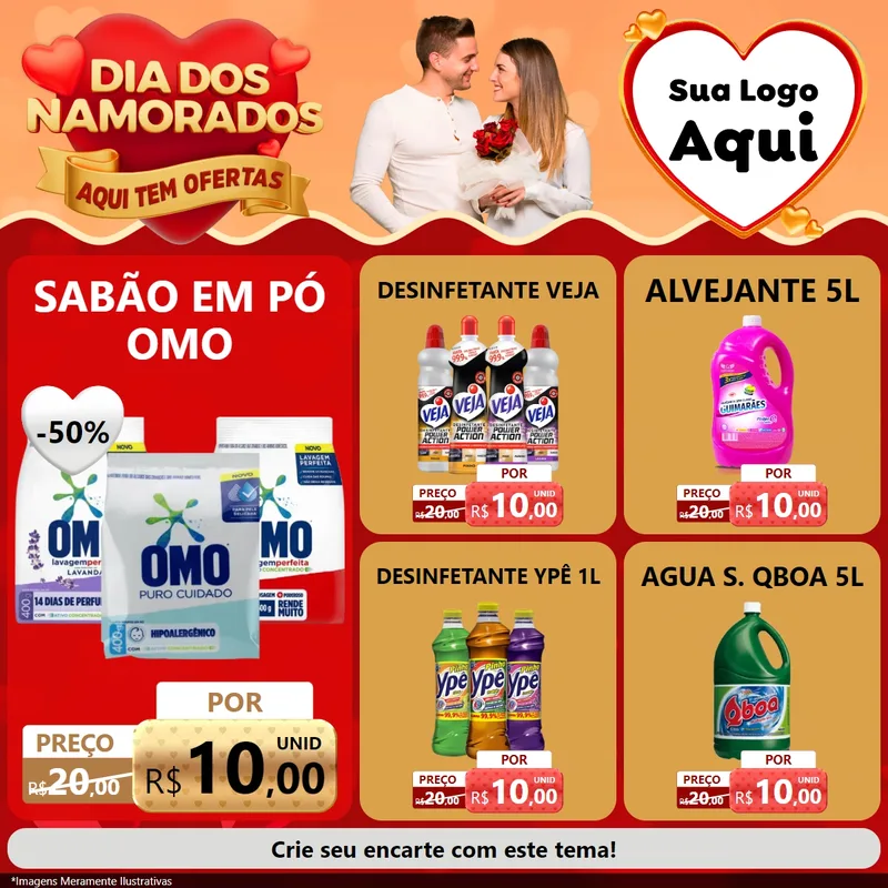 Modelo de Rede Social para Feed Facebook com o tema Dia dos Namorados - Aqui Tem Ofertas para Produtos de Limpeza