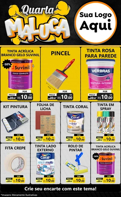 Modelo de Encarte para Encarte Grande com o tema Quarta Maluca para Tintas e Ferramentas