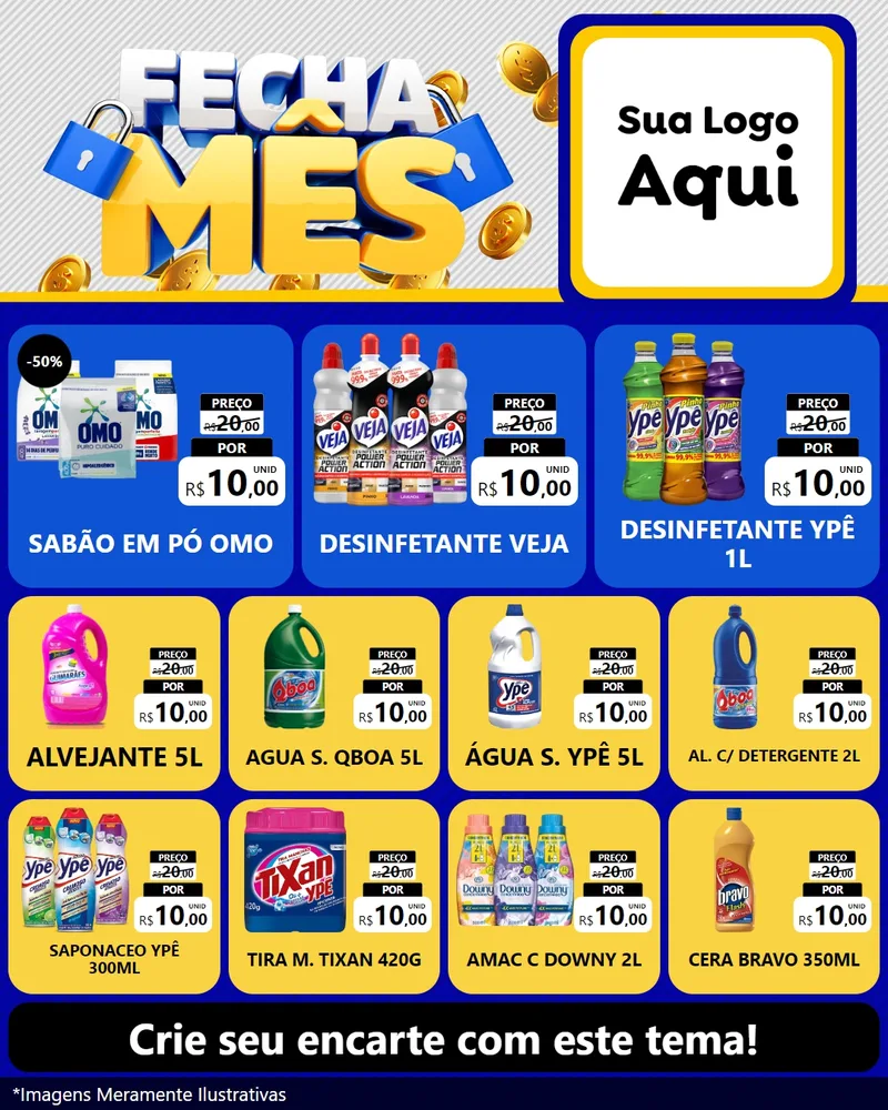 Modelo de Rede Social para Feed Instagram com o tema Fecha Mês para Produtos de Limpeza