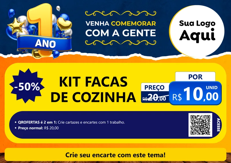 Modelo de Cartaz para Cartaz A4 Horizontal com o tema Um Ano de Aniversário para Utilidades Domésticas