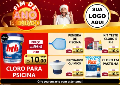 Modelo de Encarte para Encarte A4 Horizontal com o tema Fim de Ano Premiado para Produtos para Piscina