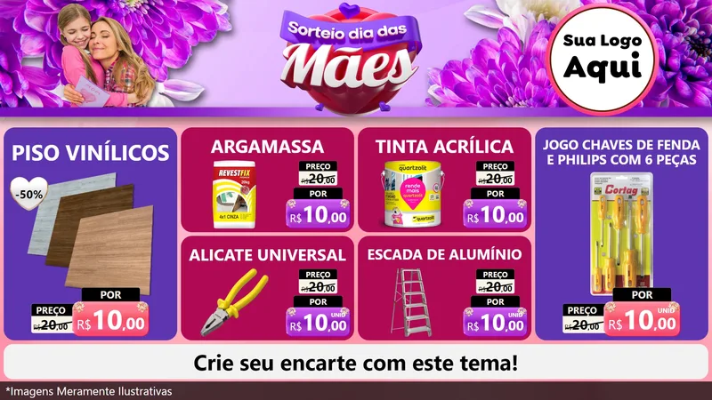 Modelo de TV para TV Horizontal com o tema Sorteio Dia das Mães para Material para Construção