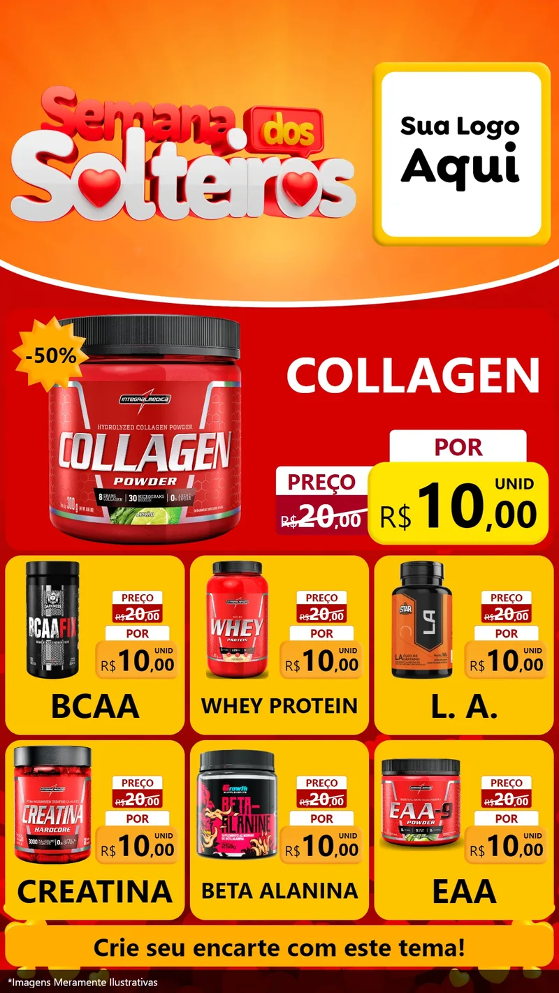 Modelo de Rede Social para Stories com o tema Semana dos Solteiros para Suplementos alimentares