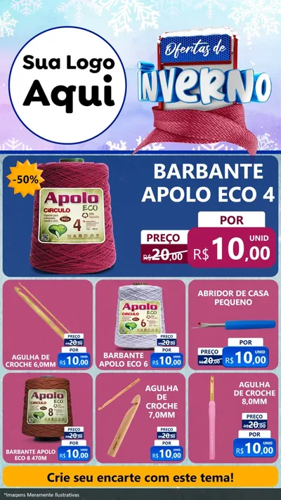 Modelo de Rede Social para Stories com o tema Ofertas de Inverno para Armarinho e Aviamentos