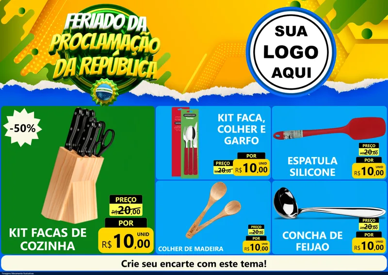 Modelo de Encarte para Encarte A4 Horizontal com o tema Feriado da Proclamação da República para Utilidades Domésticas