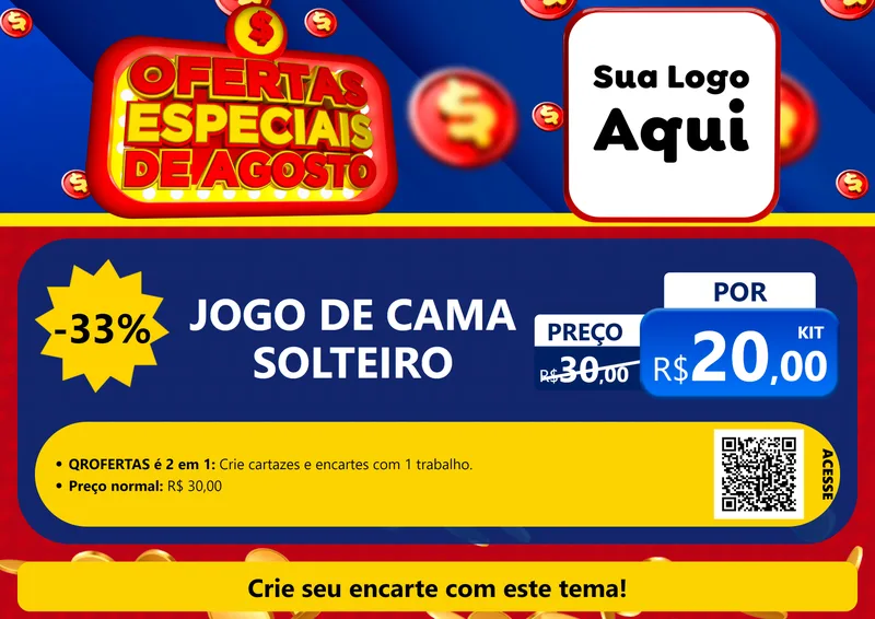 Modelo de Cartaz para Cartaz A4 Horizontal com o tema Ofertas Especiais de Agosto para Cama, Mesa e Banho
