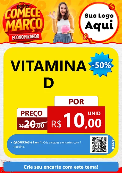 Modelo de Cartaz para Cartaz A4 Vertical com o tema Comece Março Economizando para Farmácia
