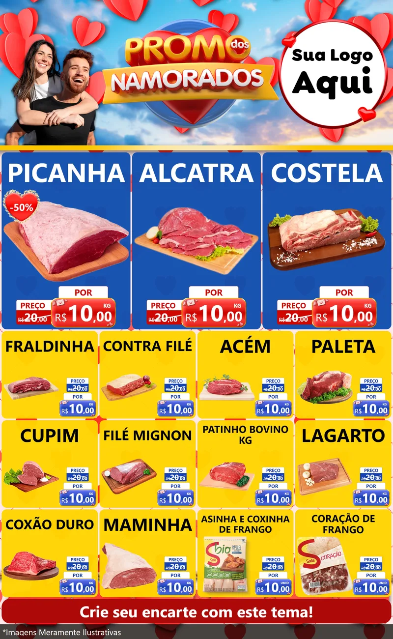 Modelo de Encarte para Encarte Grande com o tema Promo dos Namorados para Açougue