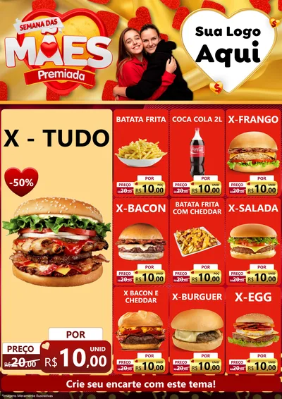 Modelo de Encarte para Encarte A4 Vertical com o tema Semana das Mães Premiada para Hamburgueria