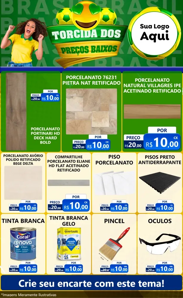 Modelo de Encarte para Encarte Grande com o tema Torcida dos Preços Baixos - Copa para Pisos e revestimentos