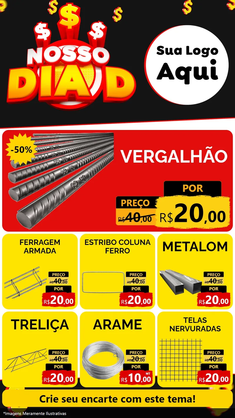 Modelo de Rede Social para Stories com o tema Nosso Dia D para Ferragens